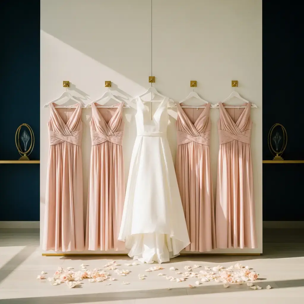 Bridal party dresses professionally cleaned for wedding in Orange County
